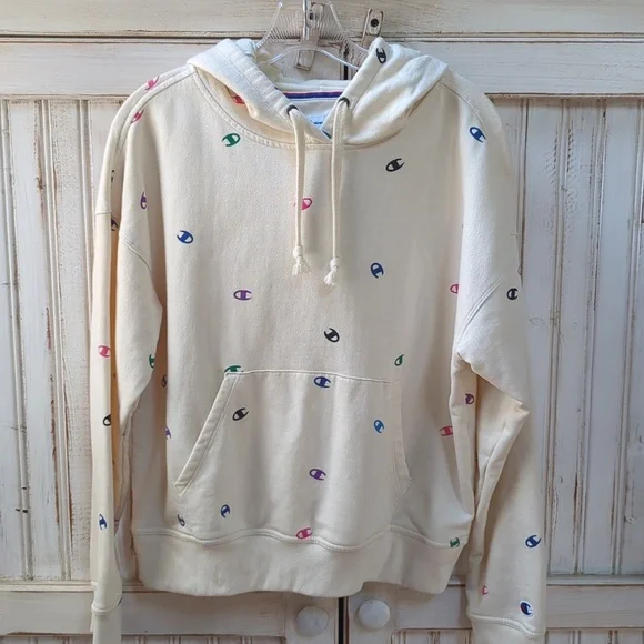 Champion, multicolor logo cream Color hoodie, SM - Picture 2 of 8
